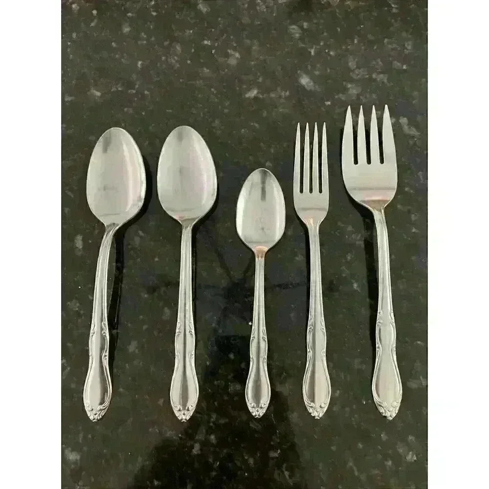 Simeon & George Oneida HOMESTEAD stainless serving dinner fork Spoon Teaspoon